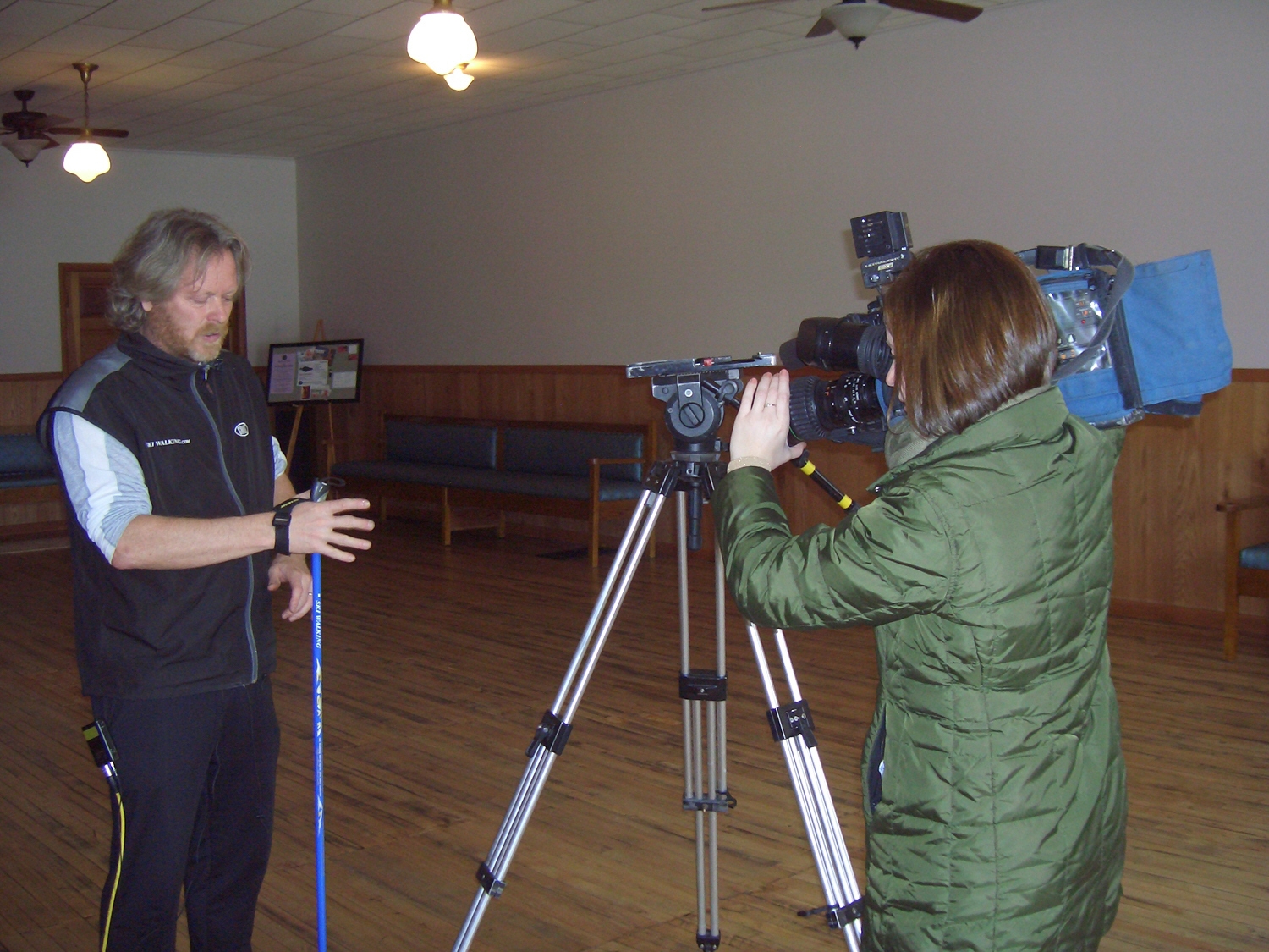 Nordic Walking TV Interview At Pilates Studio Image