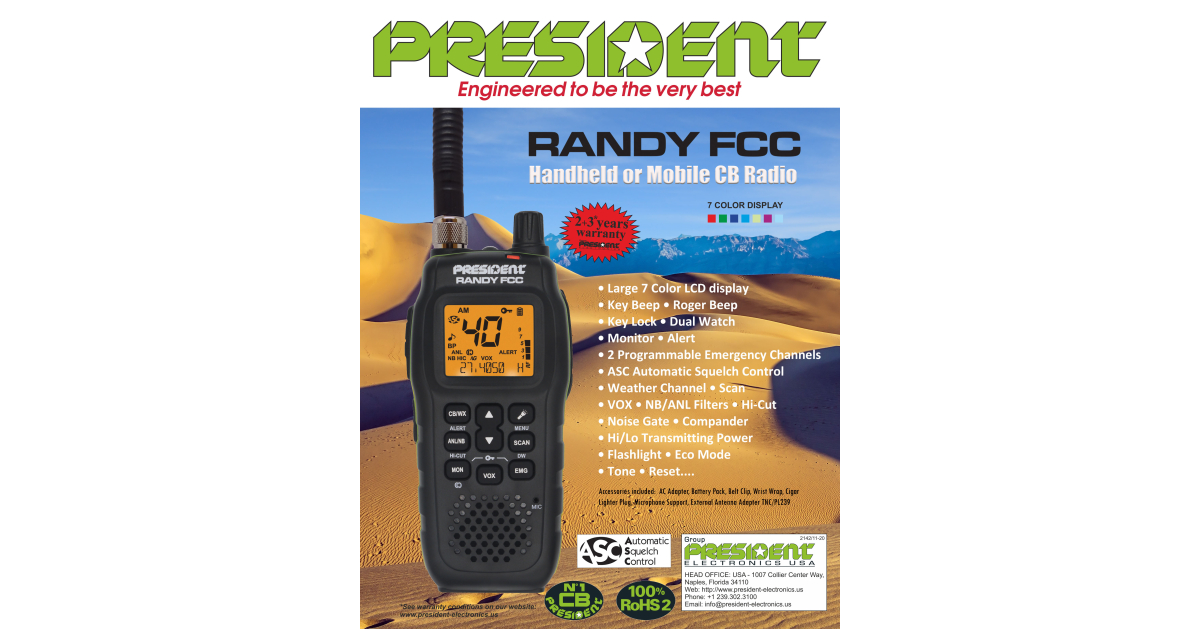 President Electronics USA Introduces the “RANDY FCC” Handheld or Mobile CB  Radio 