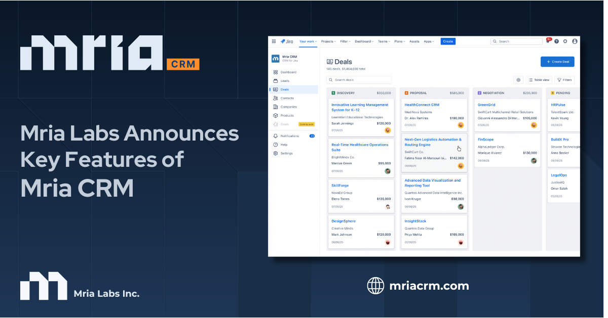 Mria Labs Announces Key Features of Mria CRM: The First Native CRM for Jira