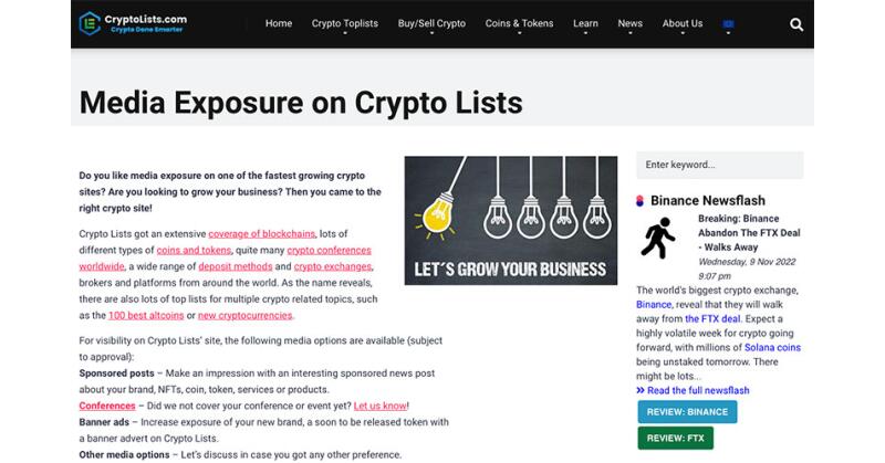 Crypto Lists Introduces Media Section: Delivering Crypto Sector Content to a Targeted Audience - Vimarsana News