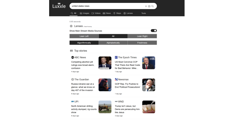 The Luxxle.com Search Engine Announces New Lenses Feature so Users Can Sort Content by Political Leaning - Vimarsana News