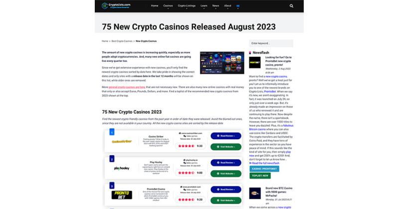 Crypto Lists Hits a Milestone with 75 Newest Crypto Casino Reviews - Vimarsana News