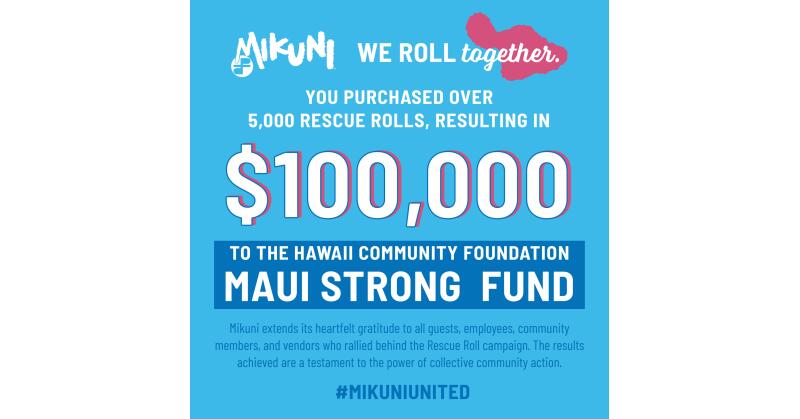 Mikuni Raises $100,000 for Maui Wildfire Recovery Through Rescue Roll Campaign - Vimarsana News