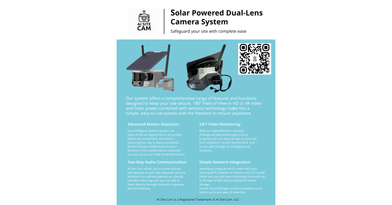 AI Site Cam, LLC is Excited to Announce the Official Launch of Its New Products - AI Site Cam 4G LTE and AI Site Cam Wi-Fi - Vimarsana News