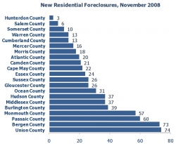 New Jersey Foreclosures Drop 20% in November 2008; Union, Bergen, Passaic and Monmouth Counties Top the List of New NJ Foreclosures (Propertyshark.com Report)