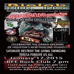 Biolab Piercing Studios Body Suspension Extravaganza Featuring Enigma, C.O.R.E., Hosted in Houston Texas by Texas Body Art Tattoo Studio