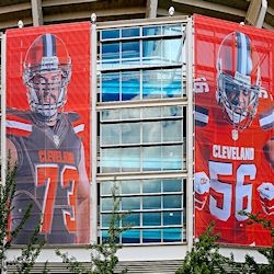 Paramount & Co. Installed Nine Large Frames at the Cleveland Browns Stadium Using Tensioning Solutions Banner Stretching System
