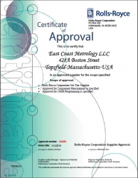 ECM Awarded Official Approved Supplier Certificate of Measurement and Programming Services from Rolls-Royce Corporation