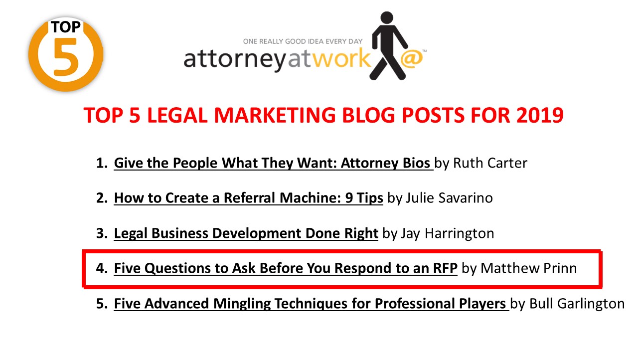 Matthew Prinn of RFP Advisory Group Authors 4th Most Popular Legal Marketing Blog Post of 2019 for Attorney at Work