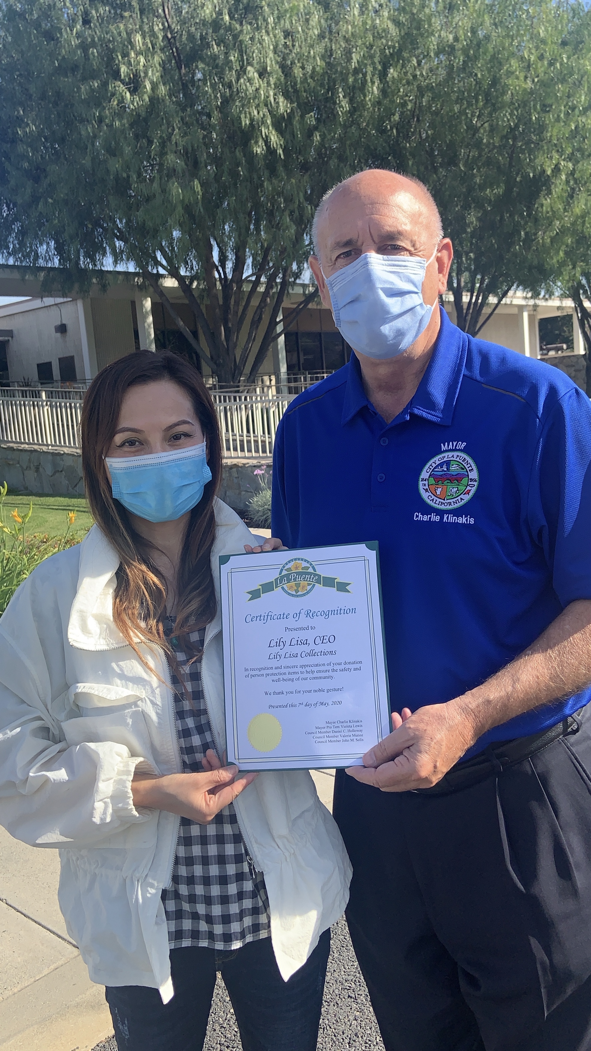 Lily Lisa Receives Certificate from La Puente Mayor as She Meets Community Needs During COVID-19 Lockdown