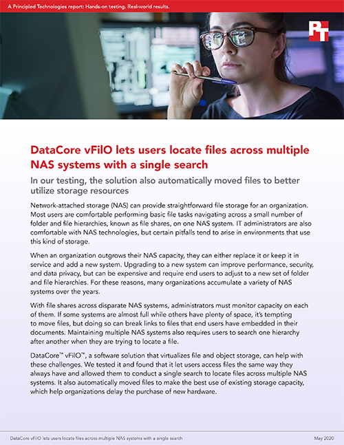 Principled Technologies Tests DataCore vFilO, Which Helps Resolve Several Issues in Multiple-NAS Environments