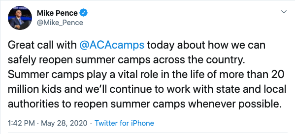 American Camp Association and Vice President Mike Pence Talk Summer Camp