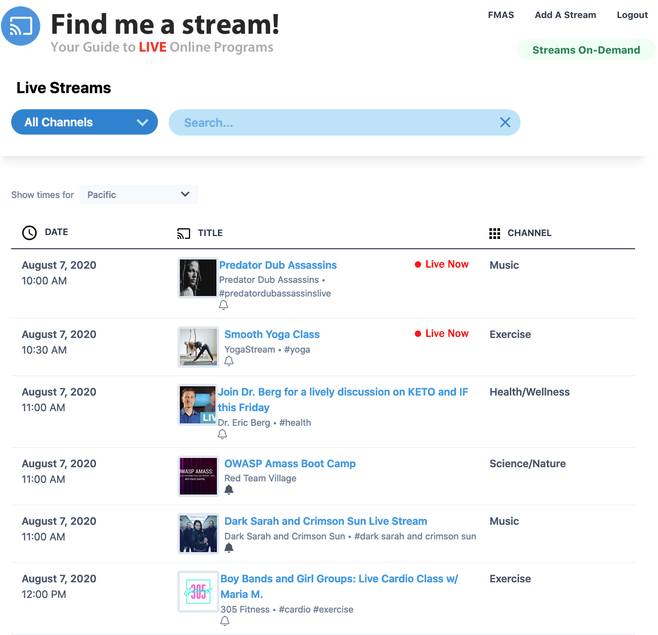 New Product Release: Find Me A Stream! Launches Largest, Most Diverse Curated Livestream Directory Features Music, Entertainment, Art, Science and More
