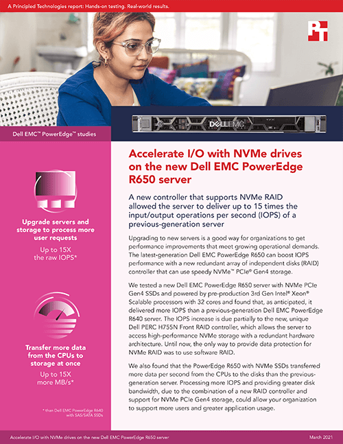 Principled Technologies Finds That Latest-Generation Dell EMC PowerEdge R650 Server Can Deliver More Raw IOPS Than Its Predecessor