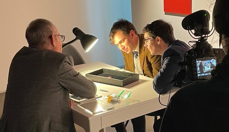 Michael Cortese of NobleSpirit and Charles Epting of HR Harmer Visit Sotheby’s to Examine World’s Most Valuable Stamp