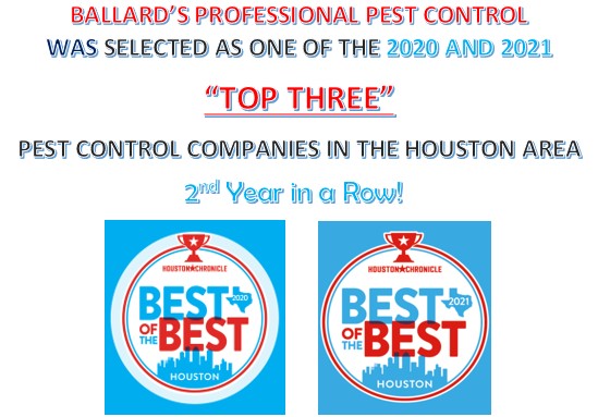 Ballard’s Professional Pest Control Beats Out Major Competitors; Local Mom and Pop Business Earns "Top Three" Spot in Houston Area, Second Year in a Row