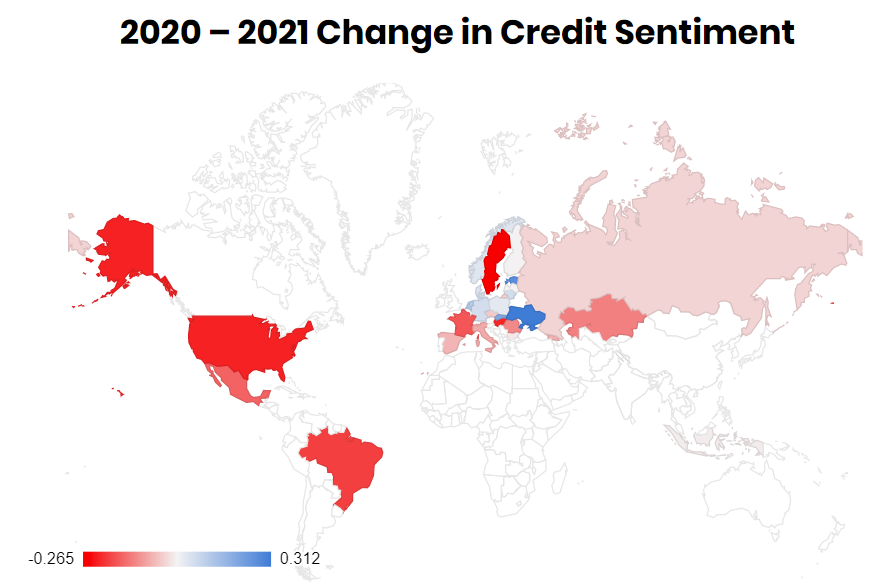 Study by Financer.com Reveals an 8.9% Global Decrease in Credit Sentiment Score in 2021, with Sweden, the US and Hungary Experiencing the Most Significant Drops