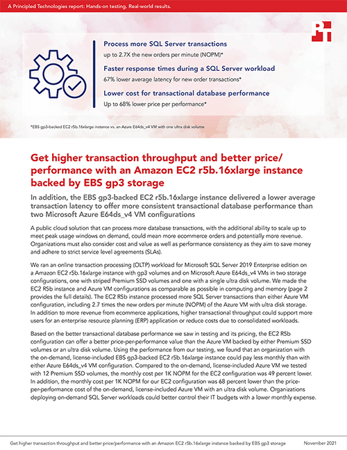 Principled Technologies Releases Study Comparing Transactional Database Performance of One Amazon Public Cloud Instance and Two Microsoft Public Cloud VMs