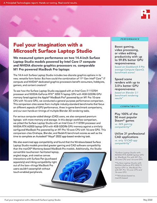 Principled Technologies Releases Competitive Study Comparing the Microsoft Surface Laptop Studio vs. the Apple MacBook Pro