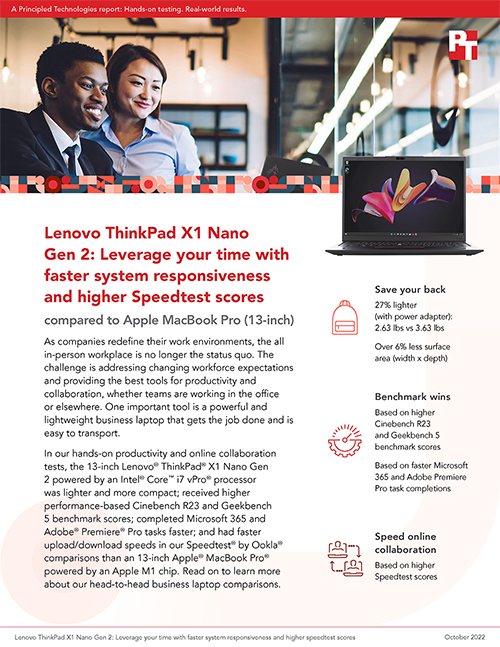 Principled Technologies Releases Two Studies Comparing Lenovo ThinkPad X1 Laptops to Apple MacBook Pro Laptops