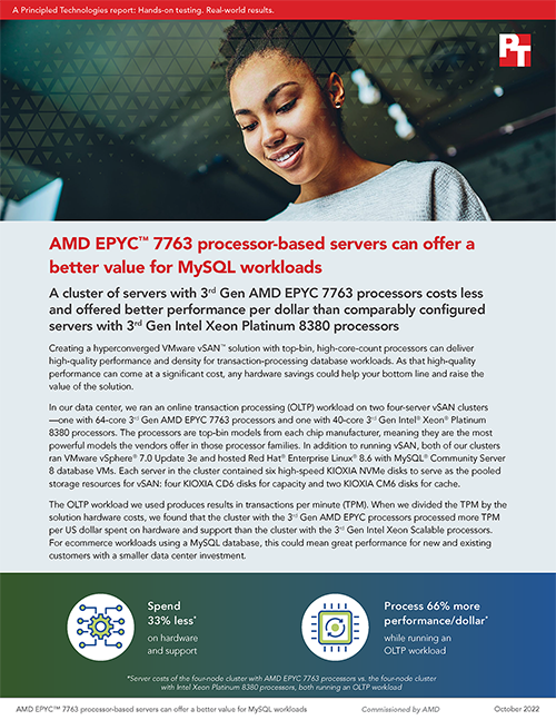 Principled Technologies Find Cost and Performance Per Dollar Benefits for Servers with AMD EPYC 7763 Processors
