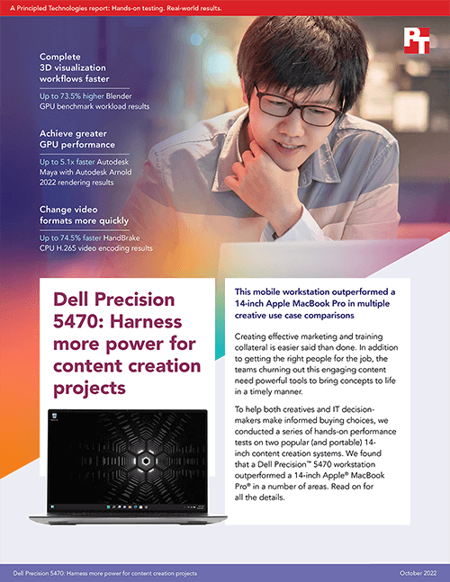 Principled Technologies Tests Show Multiple Creative Use Cases Where a Dell Precision 5470 Outperformed a 14-Inch Apple MacBook Pro