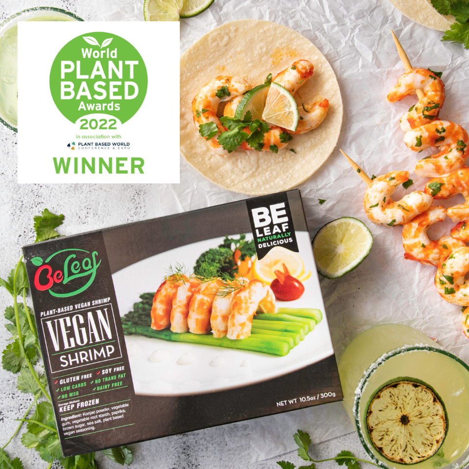 BeLeaf Plant-Based Foods' Konjac Shrimp Wins Coveted Best Plant-Based Seafood Award at FoodBev Media's World Plant-Based Awards 2022
