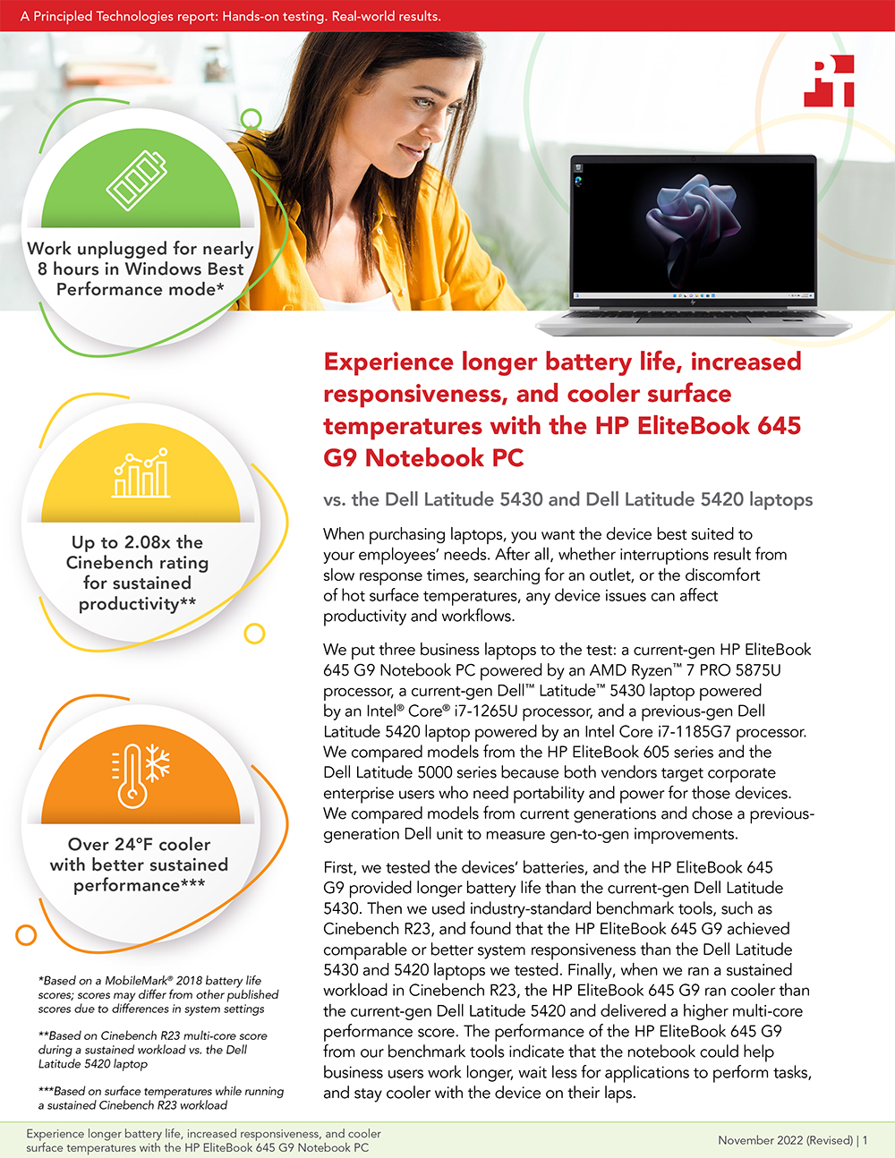 Principled Technologies Releases Study on the HP EliteBook 645 G9 Notebook PC’sSystem Responsiveness, Battery Life, and Surface Temperatures