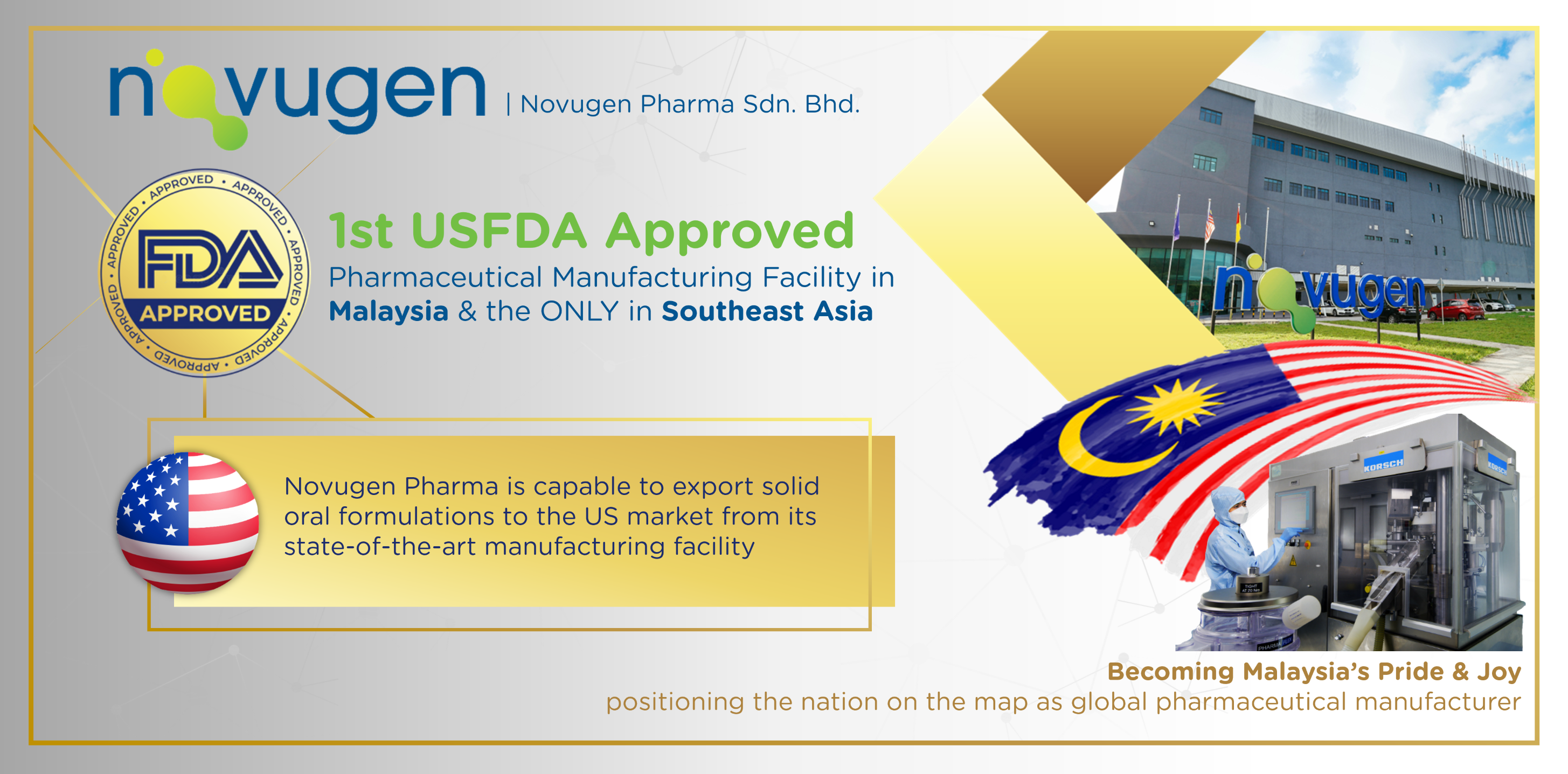 Novugen Pharma Became the First Pharmaceutical Company in Malaysia to Receive USFDA Approval for Its Manufacturing Facility