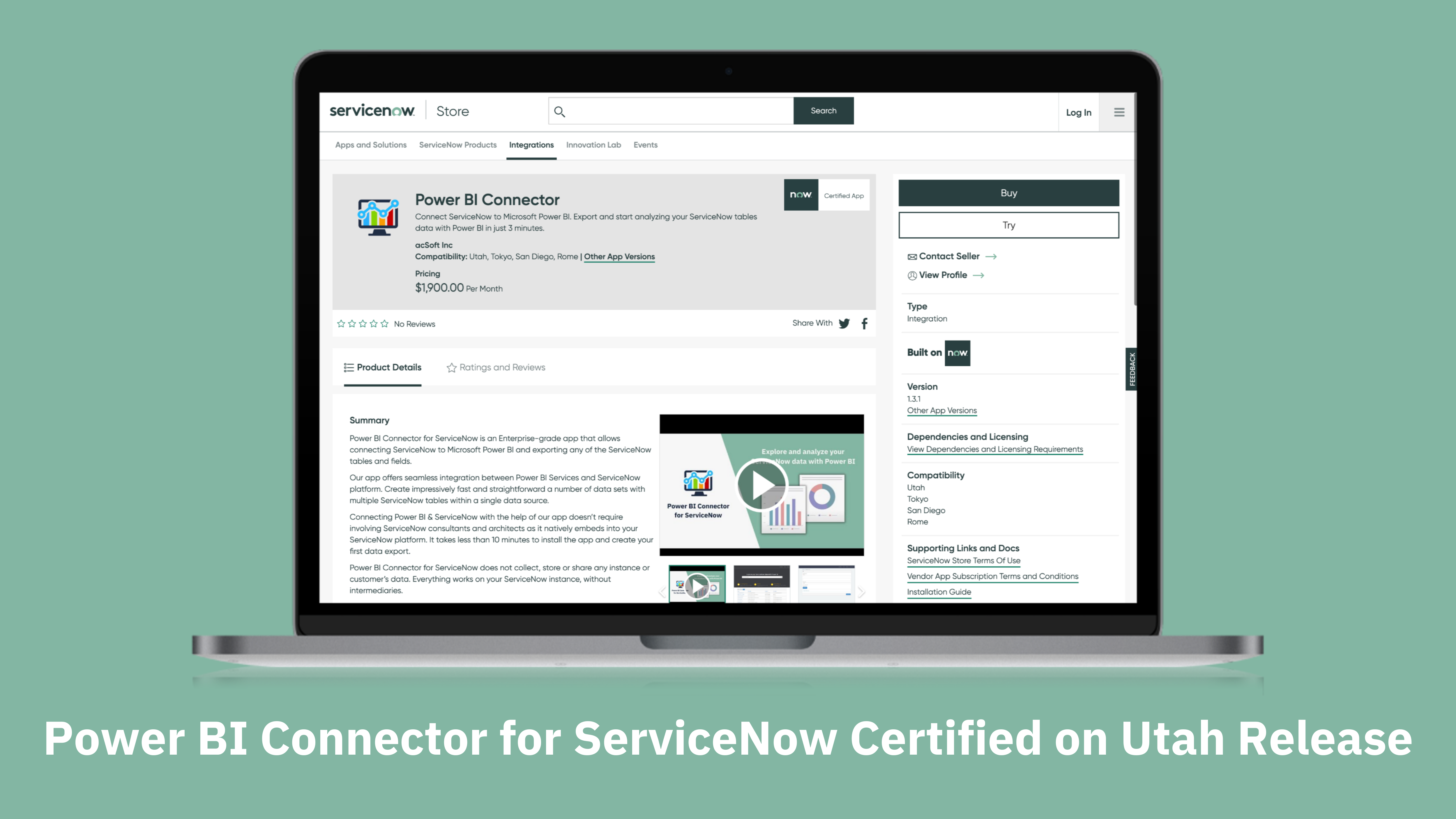 Power BI Connector for ServiceNow Certified on Utah Release