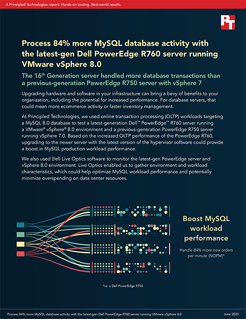 Principled Technologies Found That a Latest-Generation Dell PowerEdge R760 Server Processed 84% More MySQL Database Activity Than a Previous-Generation Solution