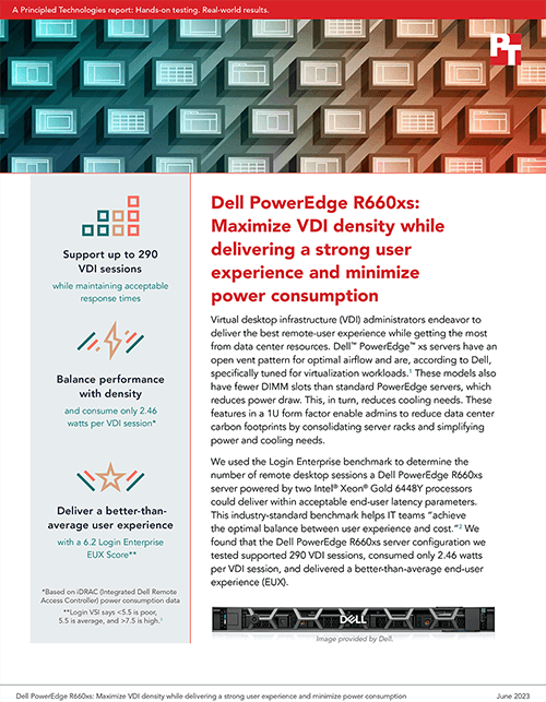 In a New Study, Principled Technologies Demonstrates Benefits of Choosing the Dell PowerEdge R660xs Server for Virtual Desktop Infrastructure (VDI)