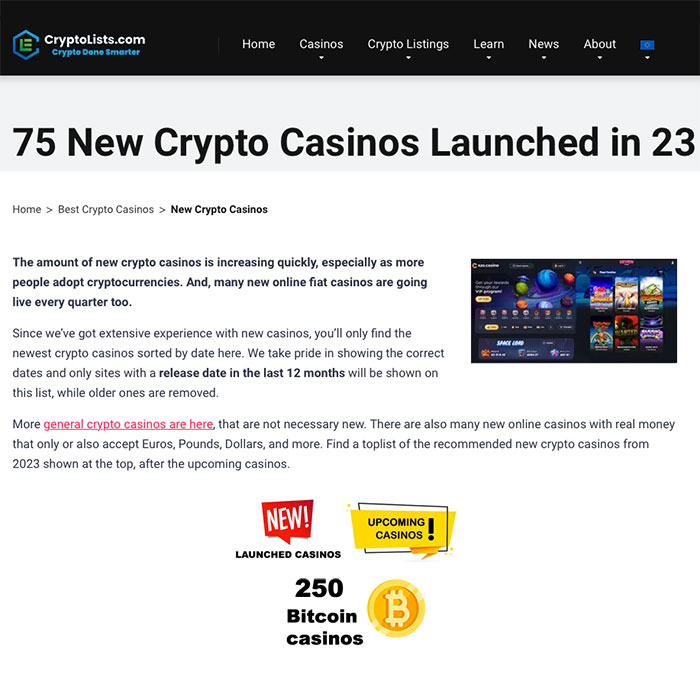 CryptoLists.com Now Showcases 250 Bitcoin Casino Reviews