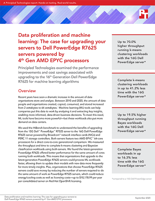 Principled Technologies Testing Shows the Benefits of Upgrading to the Latest-Generation Dell PowerEdge R7625 Servers for Machine Learning Applications