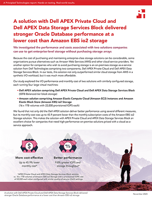 Principled Technologies Study Compares Storage-as-a-Service Solutions: Dell APEX Private Cloud with Dell APEX Data Storage Services Block and an Amazon EBS io2 Solution