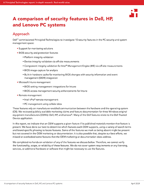 Principled Technologies Compares the Security Features in Dell, HP, and Lenovo PC Systems
