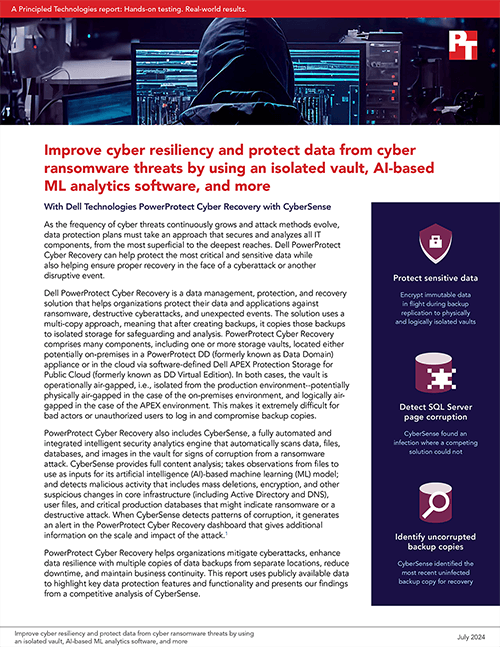 Third-Party Report: Dell PowerProtect Cyber Recovery Can Improve Cyber Resiliency & Protect Data from Ransomware Threats Using an AI-Based ML Analytics Software and More