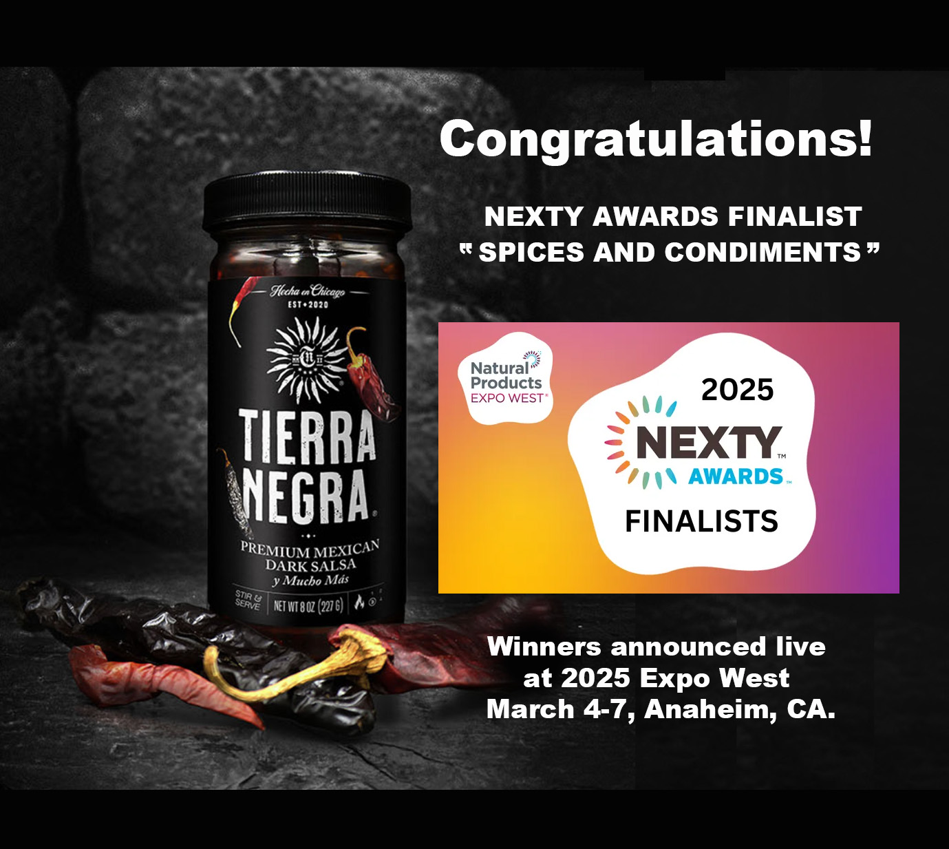 Tierra Negra® Premium Mexican Dark Salsa finalist in the 2025 NEXTY Awards