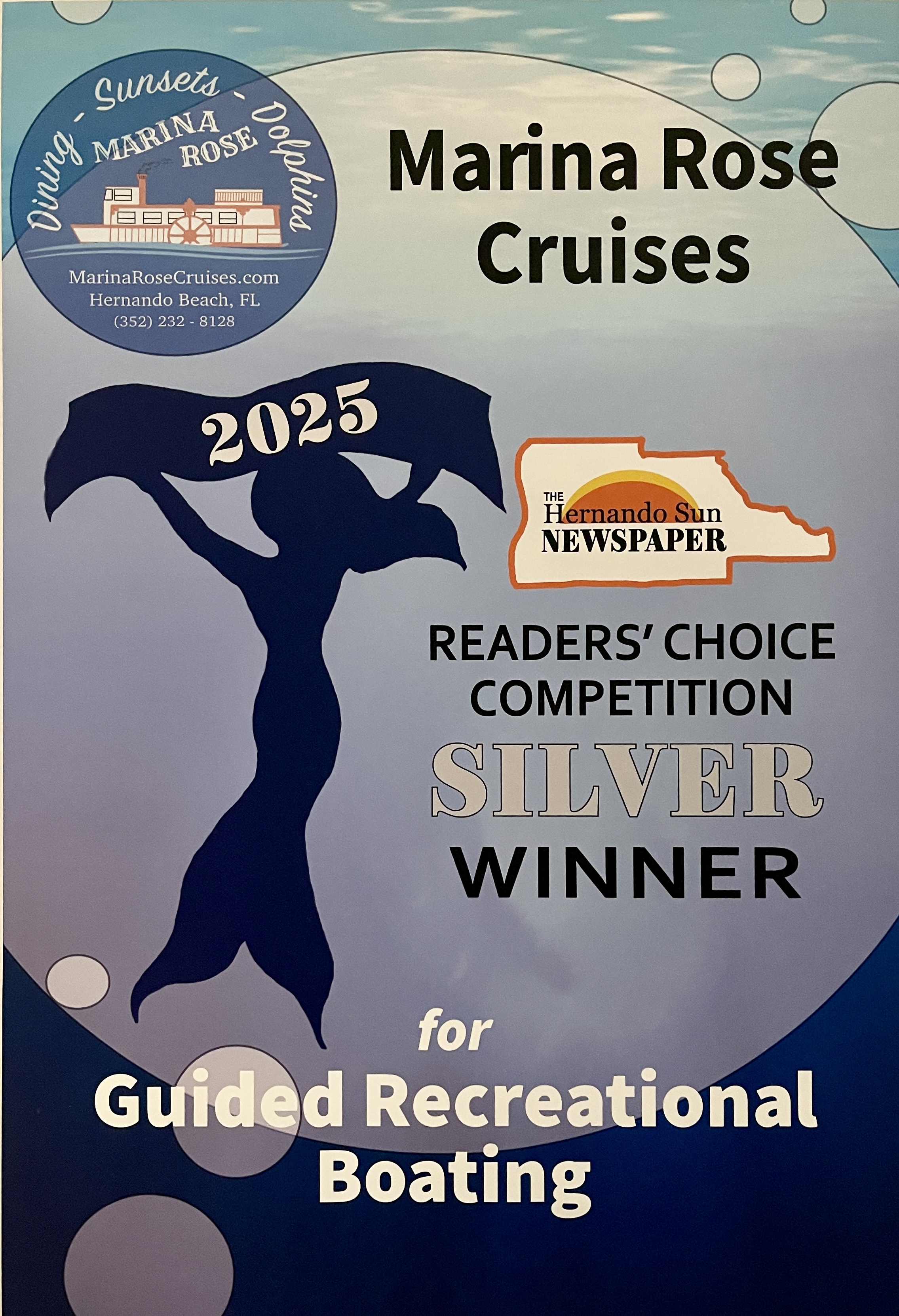 Marina Rose Cruises Wins Silver in Hernando Sun Reader’s Choice Awards - Recognized in “Guided Recreational Boating” Category