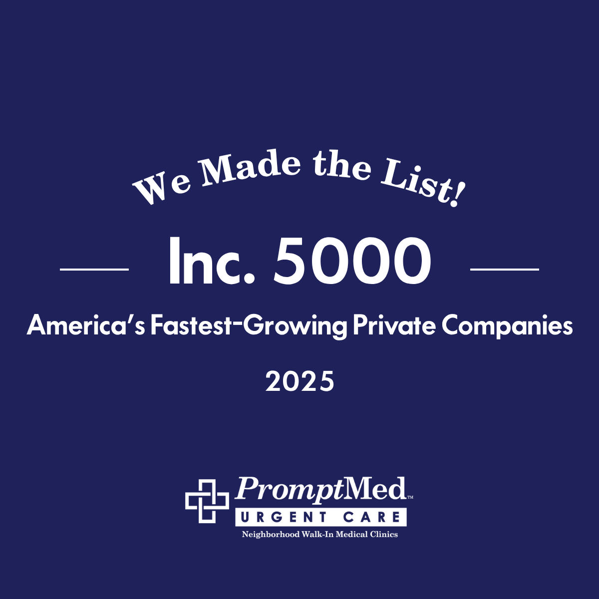 PromptMed Urgent Care Named One of America’s Fastest-Growing Private Companies by Inc. Magazine