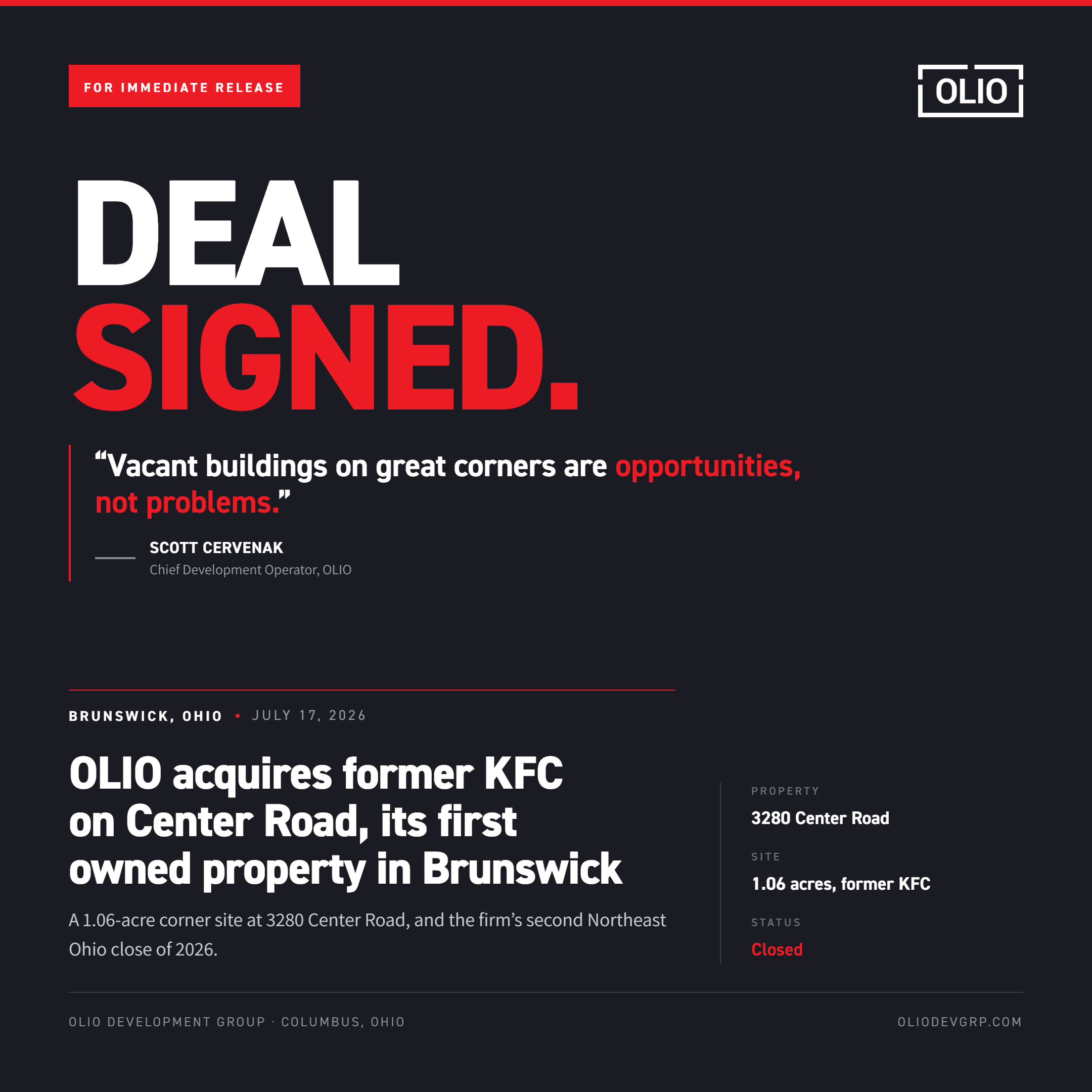 OLIO Development Group Acquires Former Brunswick KFC