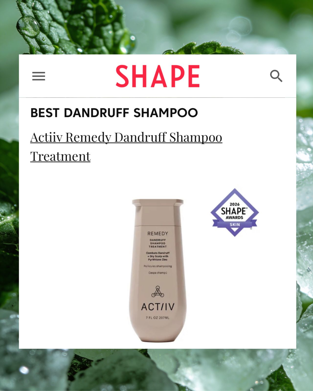 ACTIIV REMEDY Named “Best Dandruff Shampoo” in the 2026 SHAPE Skin Awards