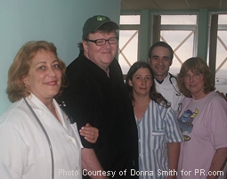 Michael Moore, Reggie Cervantes & Donna Smith with Cuban Doctors from SiCKO