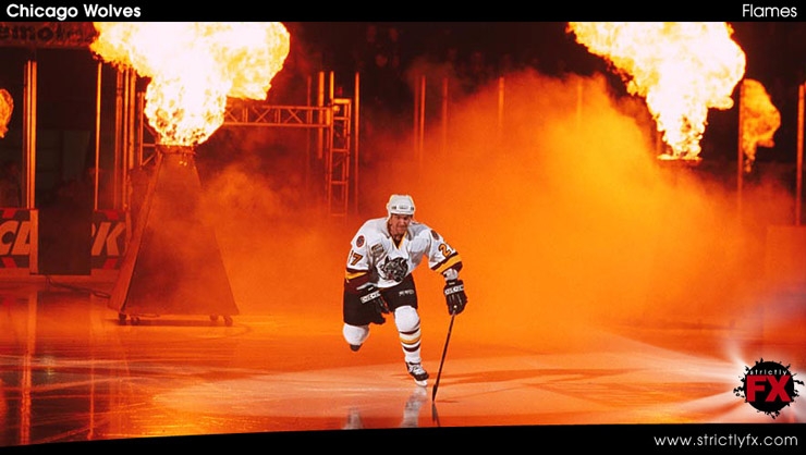 Flame cannons from a Chicago Wolves game Image