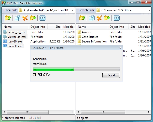 Radmin Viewer 3 - File Transfer Window Image