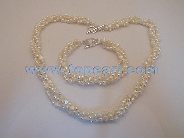 4mm white nugget pearl necklace & bracelet jewelry set Image