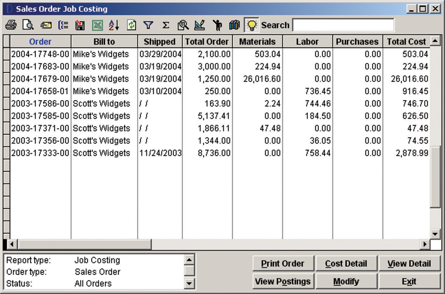 DEACOM Job Costing Screenshot Image