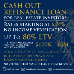 Cash Out Refinance Loan - Rates Starting at 6.74%/Up to 80% LTV