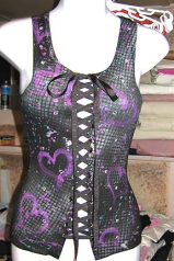 Black and Fuscia metalic tie up corset shirt