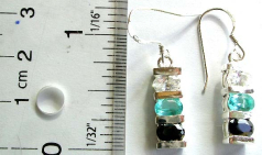 Silver earring with cut stones blue topaz and clear diamond cubic zirconia